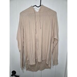 Love by Gap Womens XXL Beige Pointelle Knit Hoodie Pullover Raglan High Low Hem